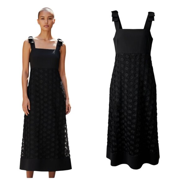 Julia Allert Dresses & Skirts - Julia Allert Black Midi Dress Floral Appliqué XL NWT